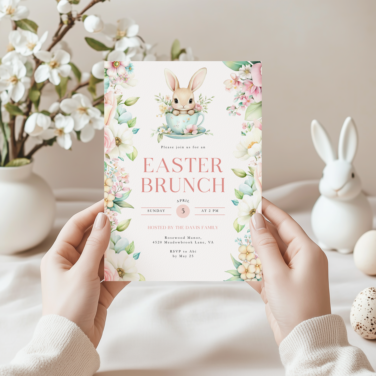 Floral Pastel Easter Brunch Invitation L104