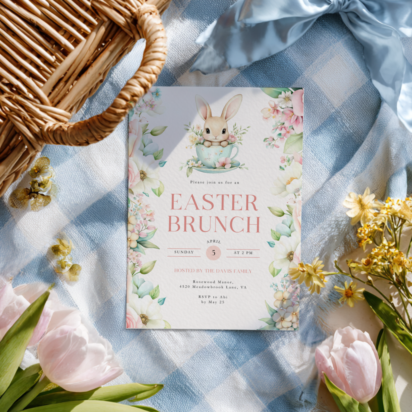 Floral Pastel Easter Brunch Invitation L104