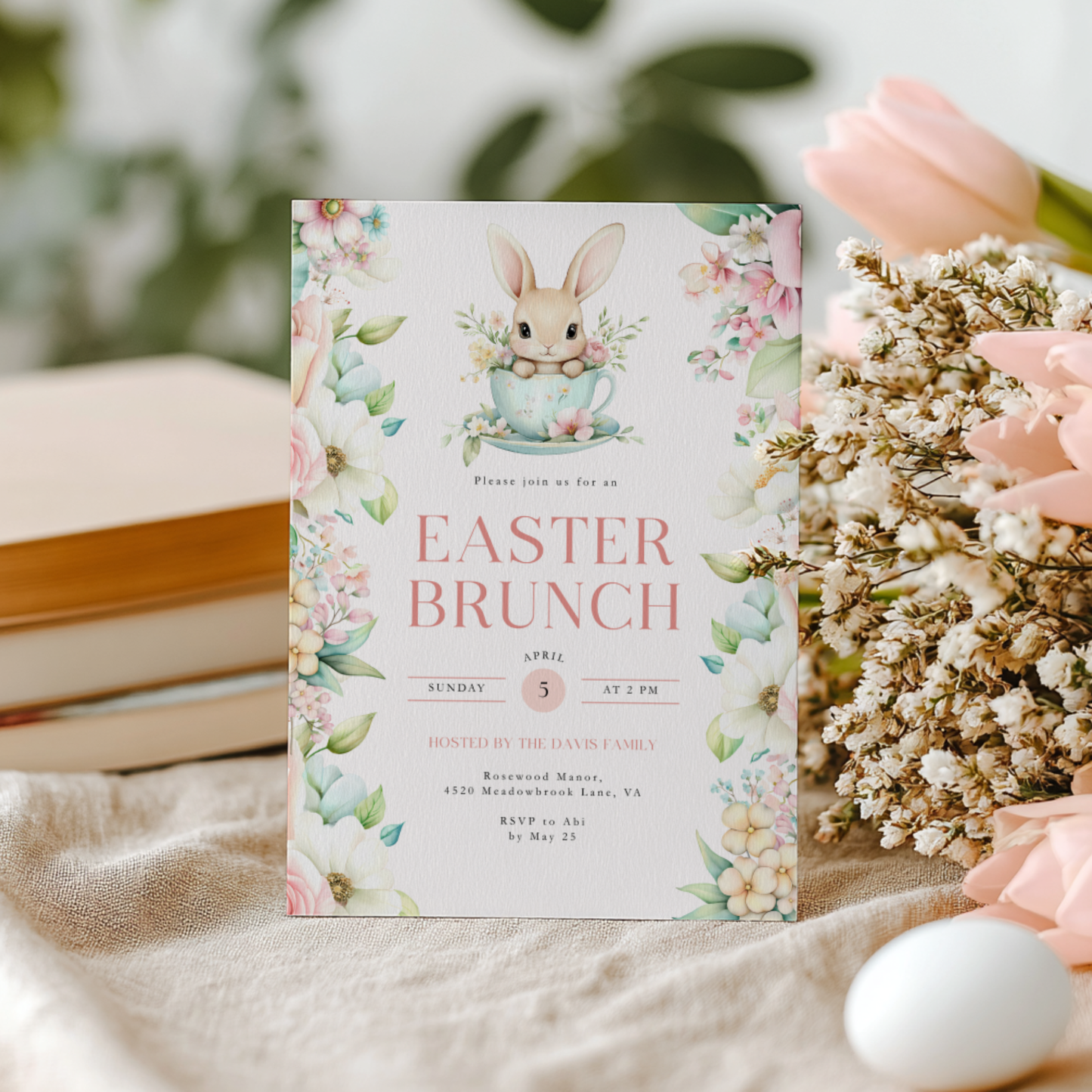 Floral Pastel Easter Brunch Invitation L104