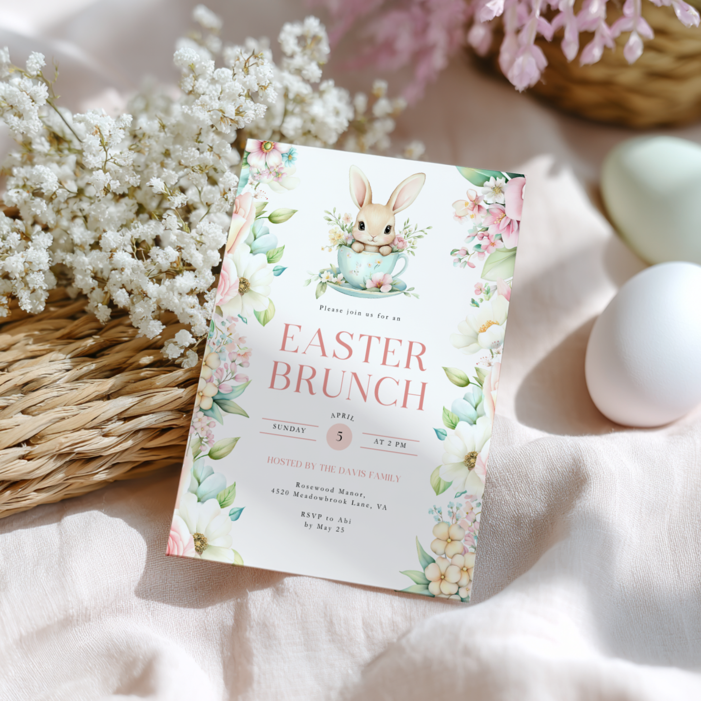 Floral Pastel Easter Brunch Invitation L104