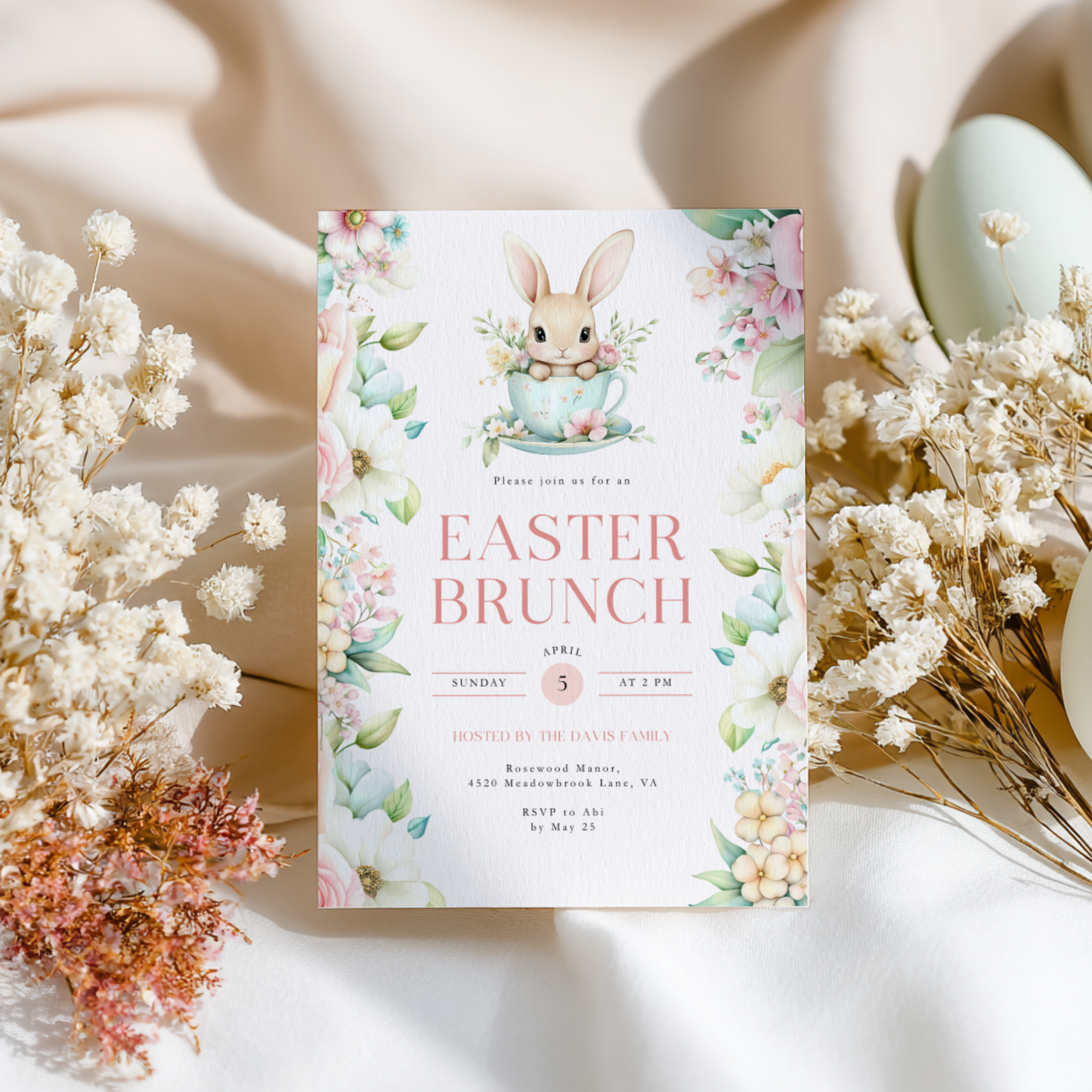 Floral Pastel Easter Brunch Invitation L104