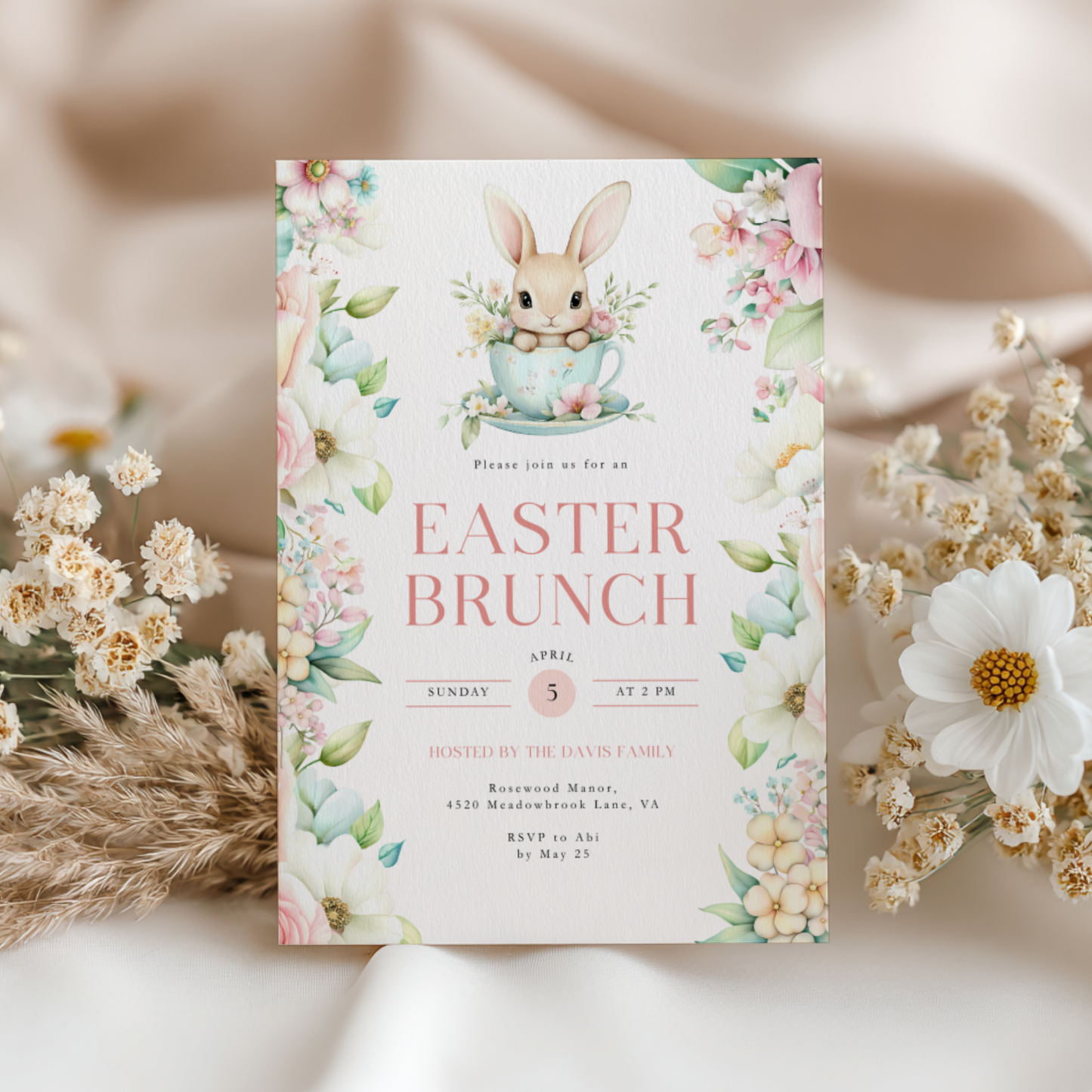 Floral Pastel Easter Brunch Invitation L104