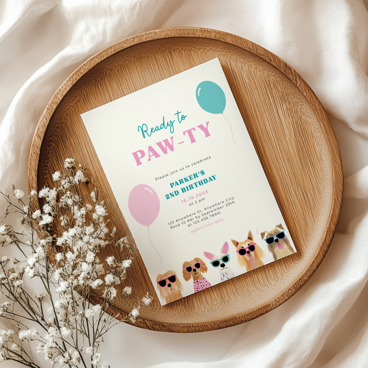 Ready To Paw-Ty Dog Birthday Invitation L35