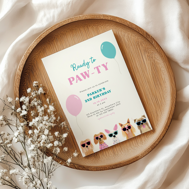Ready To Paw-Ty Dog Birthday Invitation L35