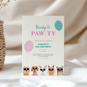 Ready To Paw-Ty Dog Birthday Invitation L35