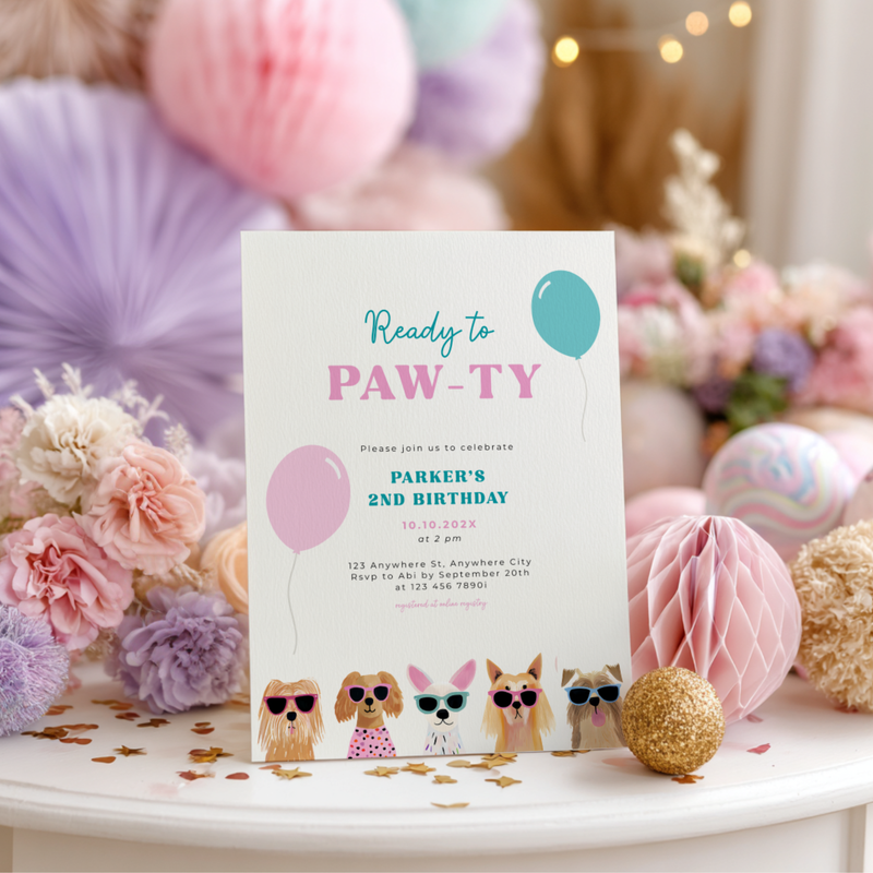 Ready To Paw-Ty Dog Birthday Invitation L35