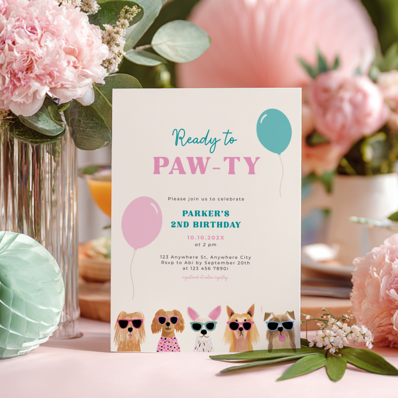 Ready To Paw-Ty Dog Birthday Invitation L35