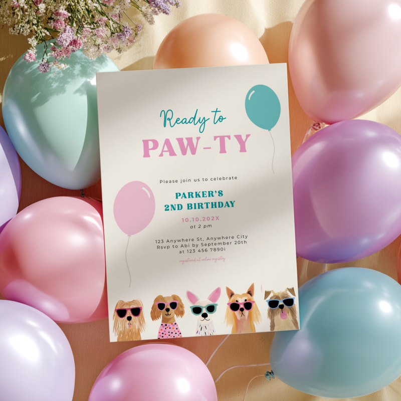 Ready To Paw-Ty Dog Birthday Invitation L35
