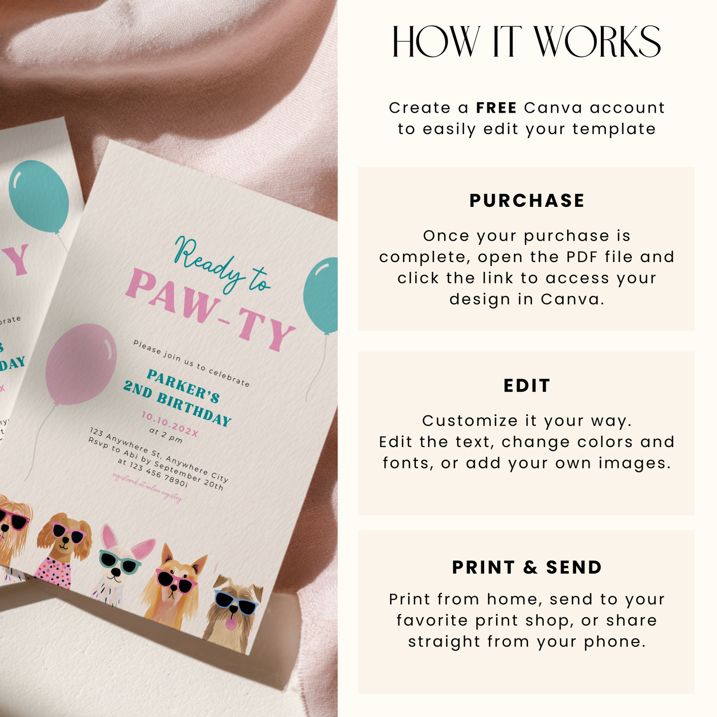 Ready To Paw-Ty Dog Birthday Invitation L35