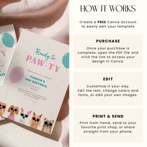 Ready To Paw-Ty Dog Birthday Invitation L35