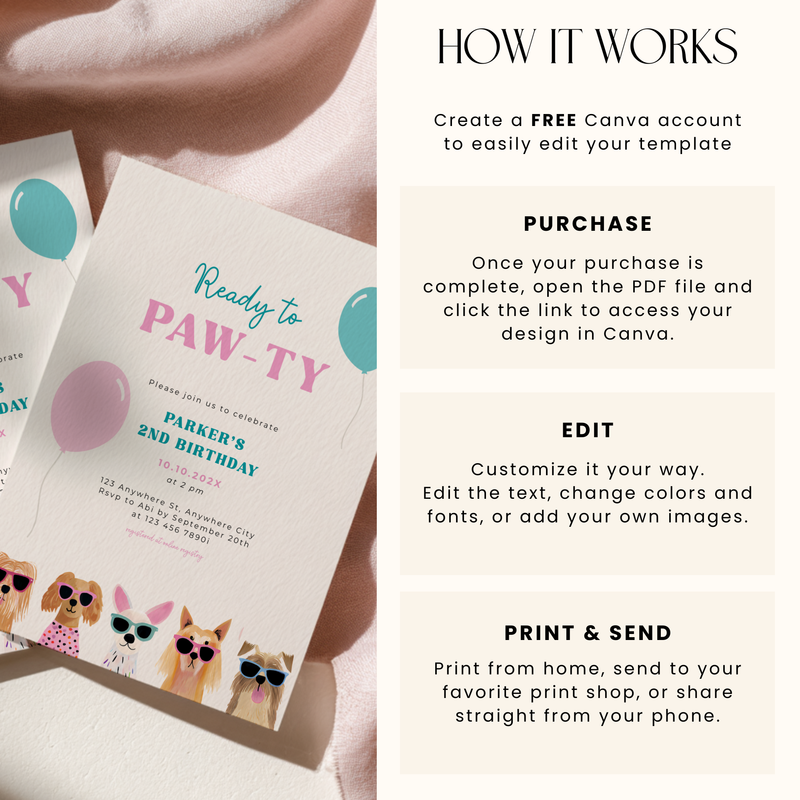 Ready To Paw-Ty Dog Birthday Invitation L35