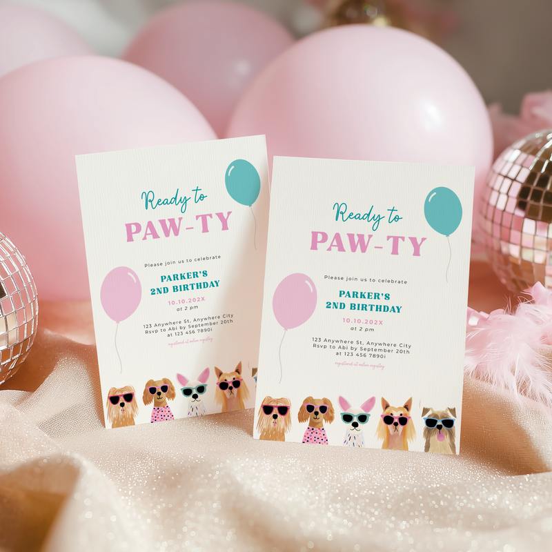 Ready To Paw-Ty Dog Birthday Invitation L35