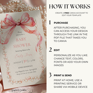 Baby Shower Invitation - Coquette Bow with Pearls Vintage Luxury BS163