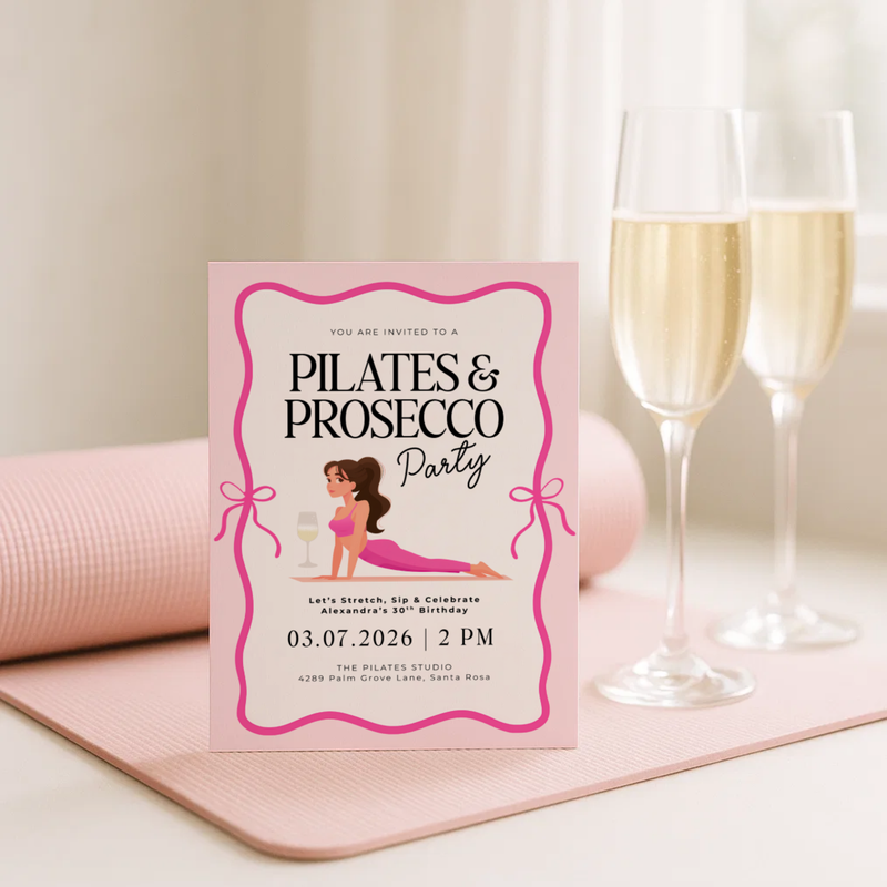 Pink Pilates Party Birthday Invitation Template L45