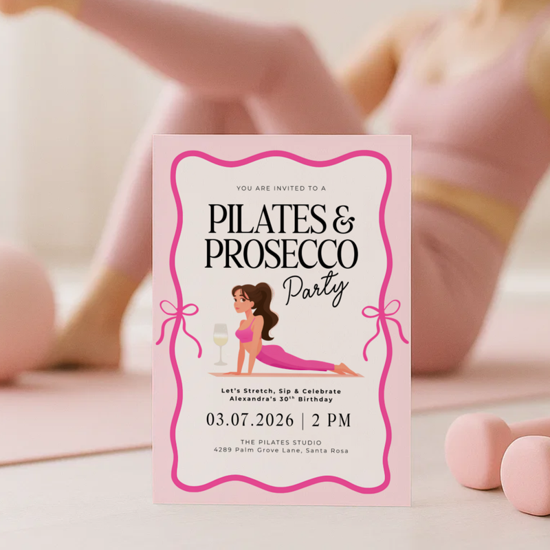 Pink Pilates Party Birthday Invitation Template L45