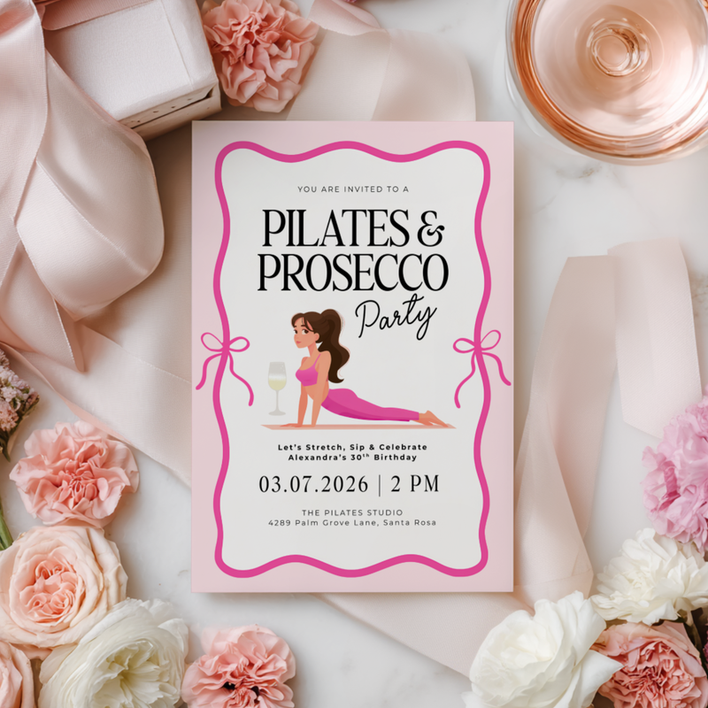 Pink Pilates Party Birthday Invitation Template L45