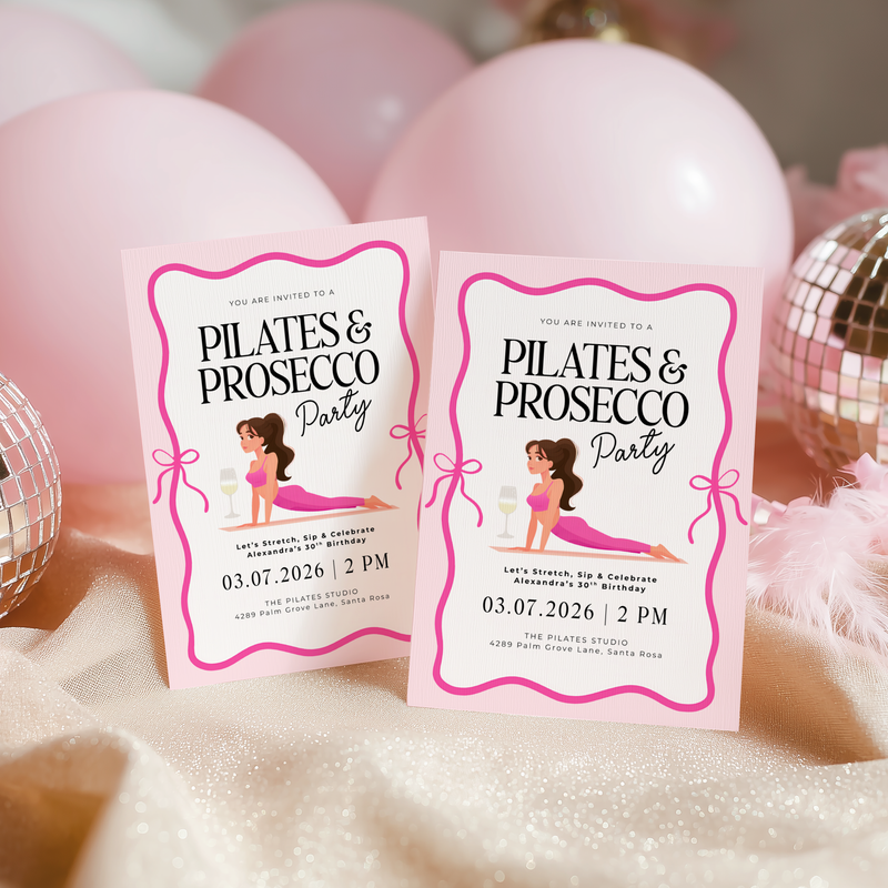 Pink Pilates Party Birthday Invitation Template L45