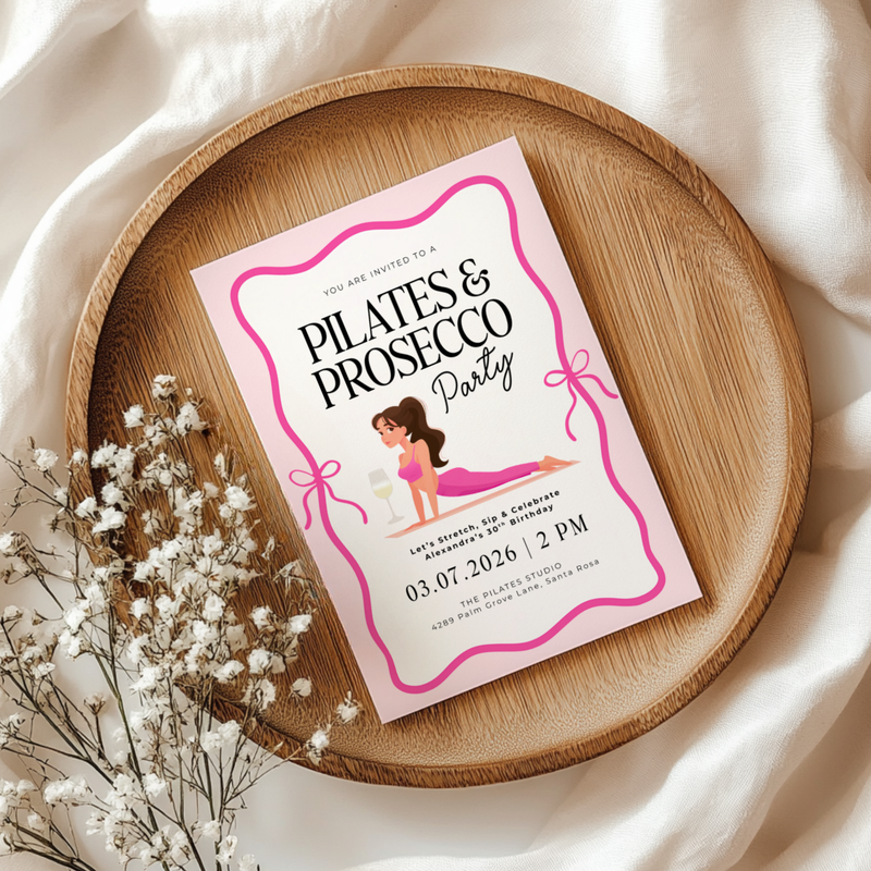 Pink Pilates Party Birthday Invitation Template L45