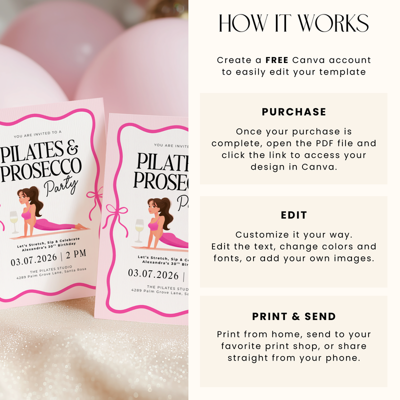 Pink Pilates Party Birthday Invitation Template L45