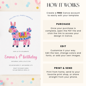Piñata Party Animals Birthday Invitation Template L149