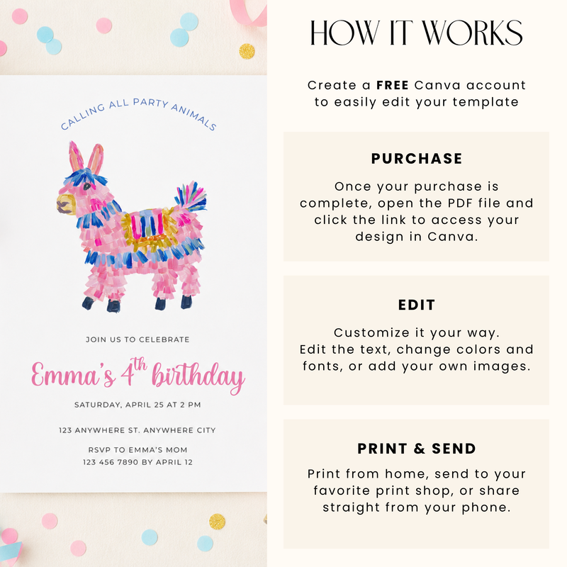 Piñata Party Animals Birthday Invitation Template L149