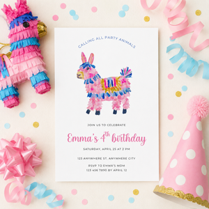 Piñata Party Animals Birthday Invitation Template L149