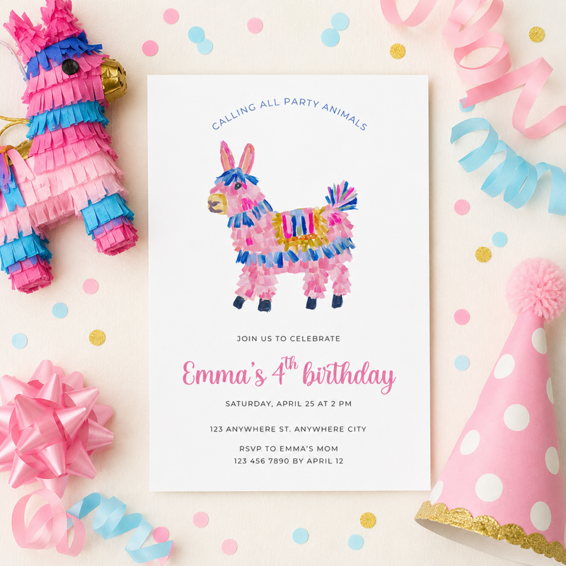 Piñata Party Animals Birthday Invitation Template L149