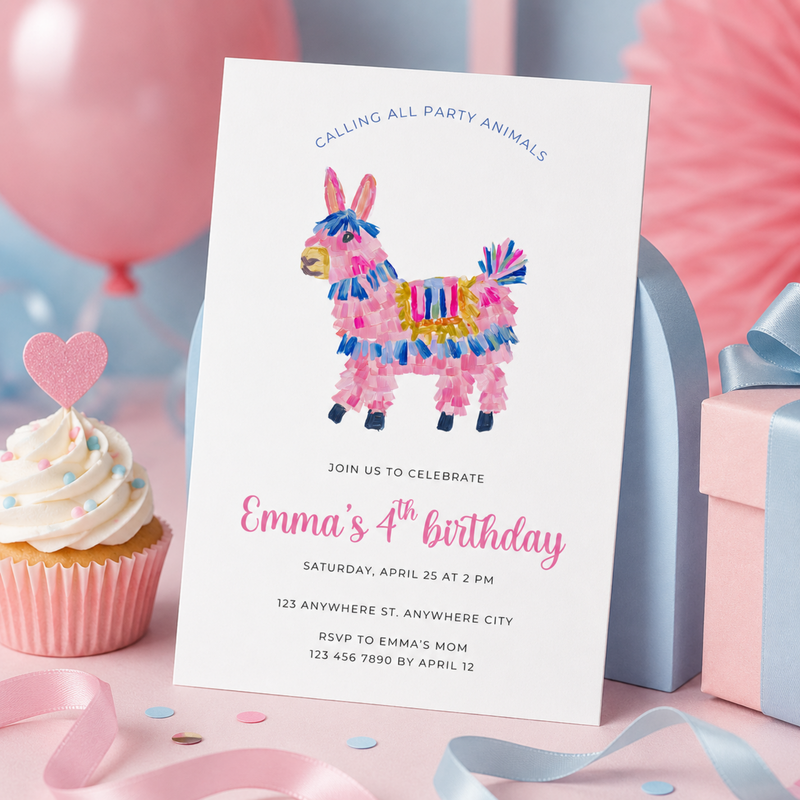 Piñata Party Animals Birthday Invitation Template L149