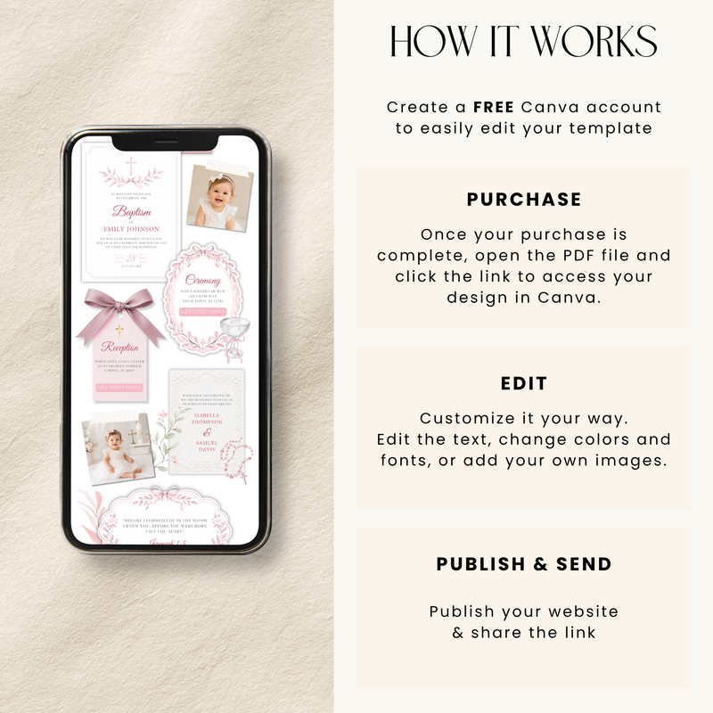Pink Girl Baptism Website Invitation with RSVP L143