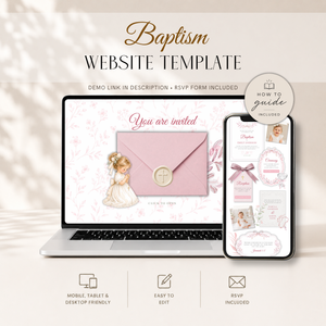 Pink Girl Baptism Website Invitation with RSVP L143