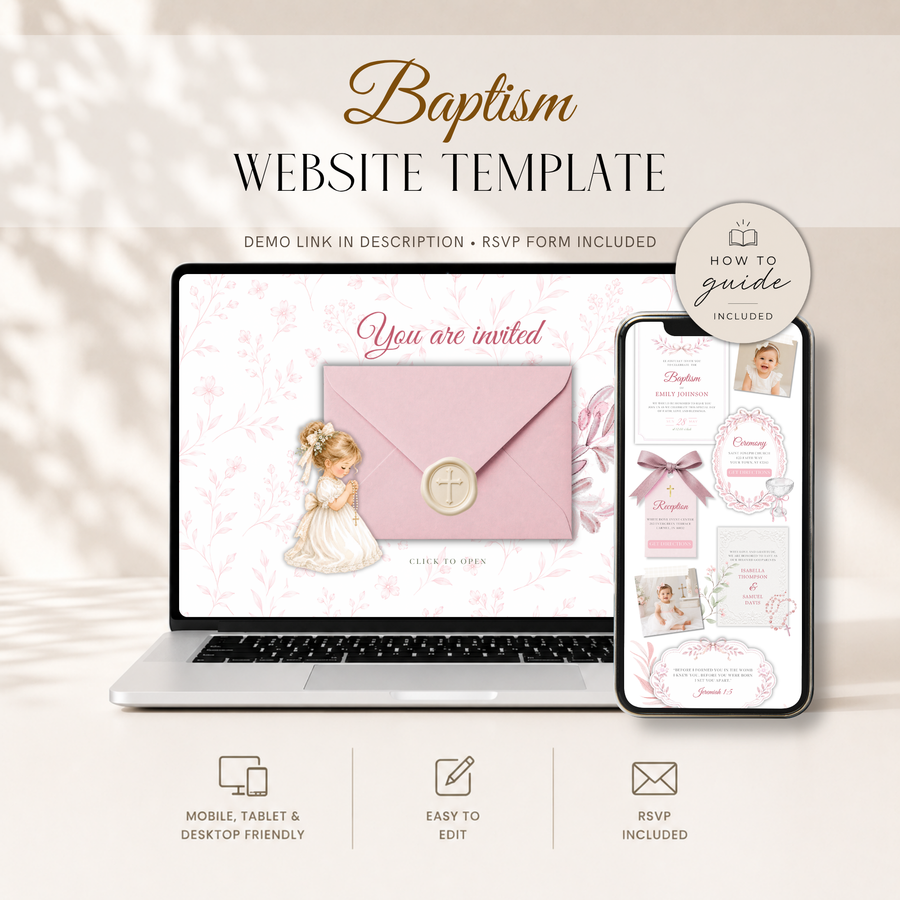 Pink Girl Baptism Website Invitation with RSVP L143