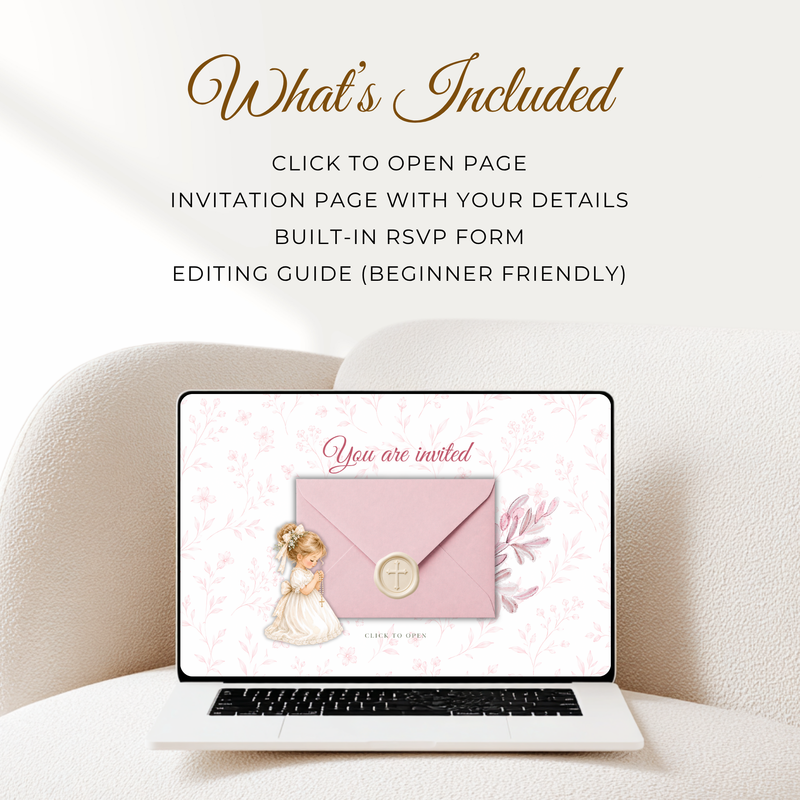 Pink Girl Baptism Website Invitation with RSVP L143