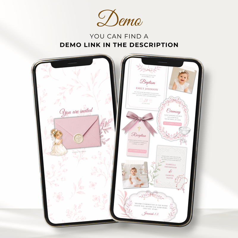 Pink Girl Baptism Website Invitation with RSVP L143