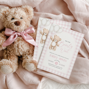 Bear Baby Shower Invitation Bundle Girl - Soft Pink Teddy Theme BS295