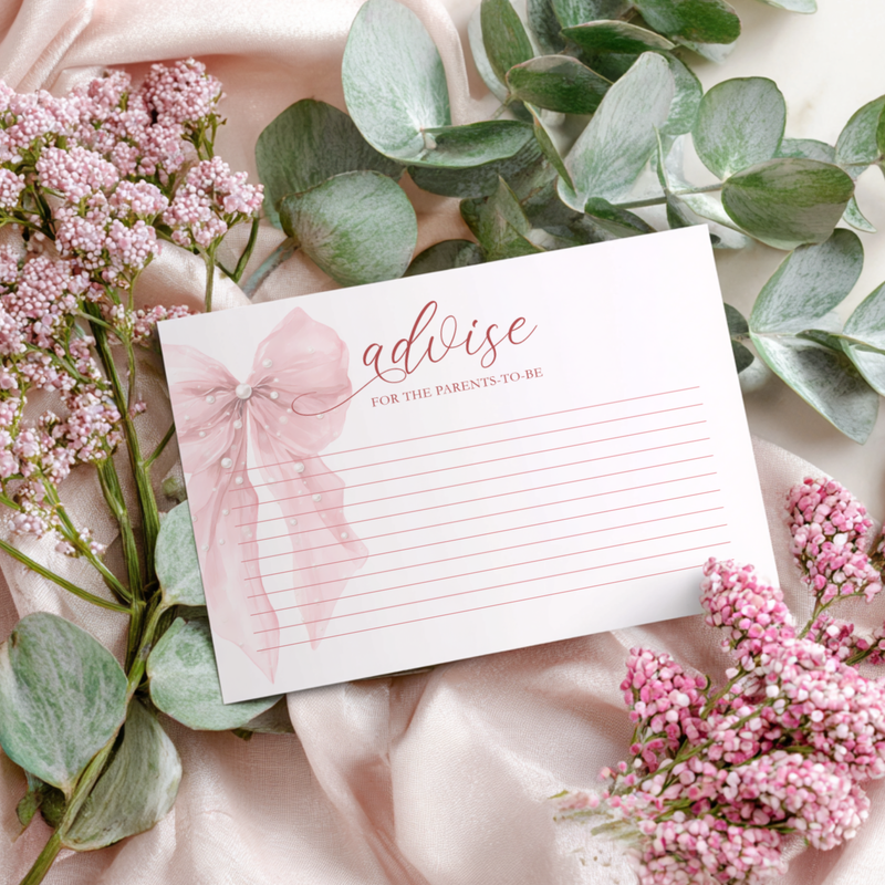 Pink Bow Baby Shower Advise Card for Parents To Be BS164
