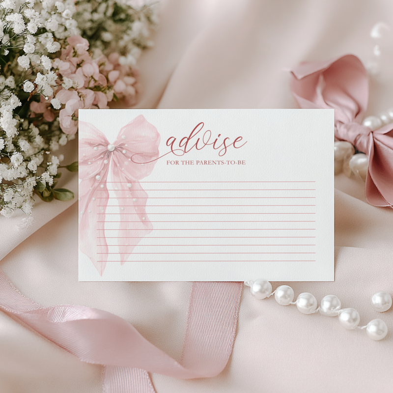 Pink Bow Baby Shower Advise Card for Parents To Be BS164
