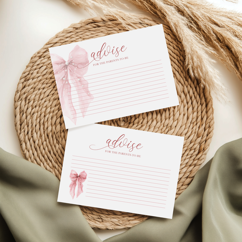 Pink Bow Baby Shower Advise Card for Parents To Be BS164