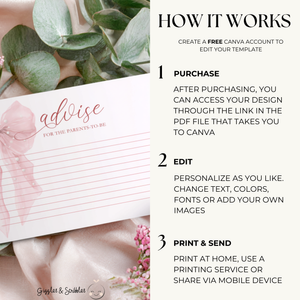 Pink Bow Baby Shower Advise Card for Parents To Be BS164