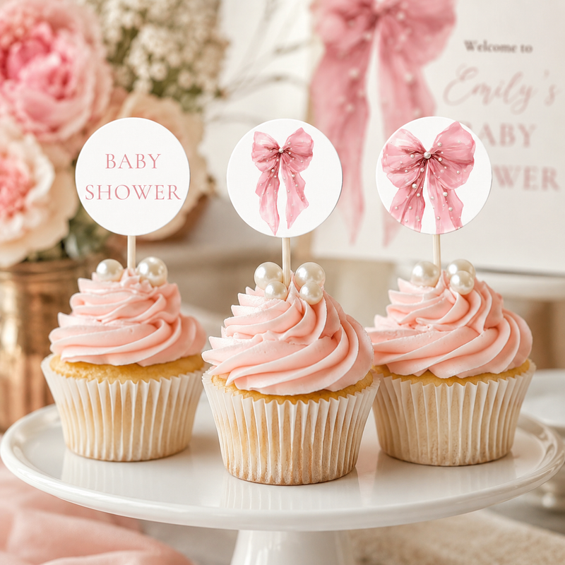 Pink Bow Baby Shower Templates Bundle BS164