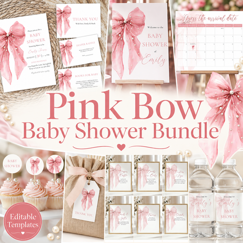 Pink Bow Baby Shower Templates Bundle BS164