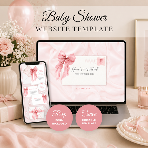 Pink Bow Baby Shower Website Template BS164