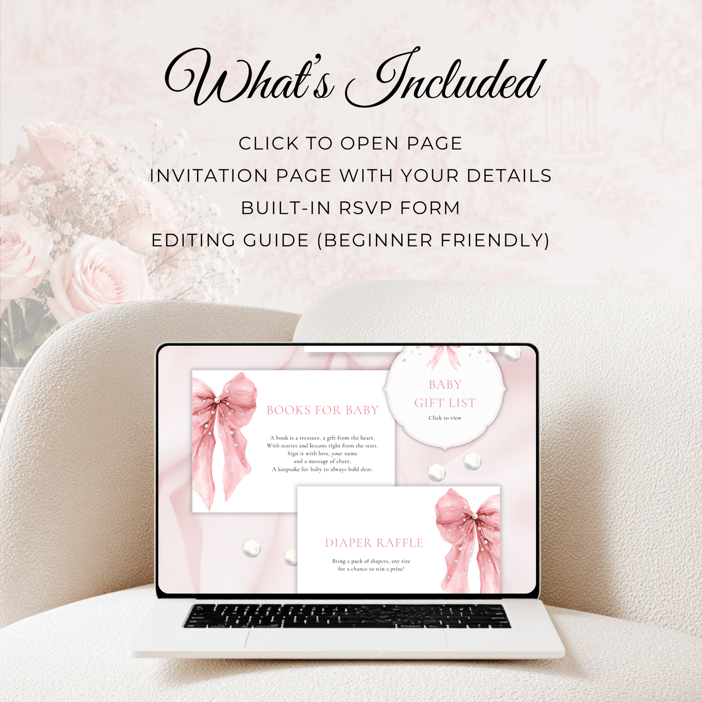 Pink Bow Baby Shower Website Template BS164