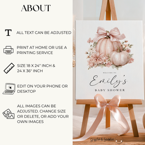 Baby Shower Welcome Sign - Pink Pumpkin Floral Bow Coquette BS233