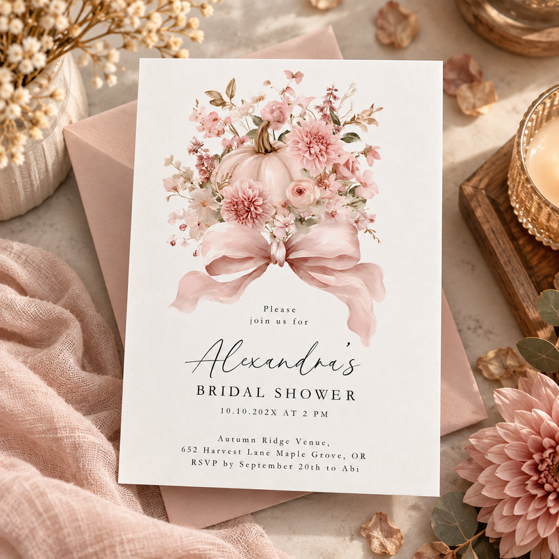 Pink Pumpkin Bridal Shower Invitation L16