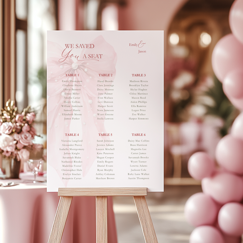 Pink Bow Seating Chart for Wedding / Baby Shower BS164