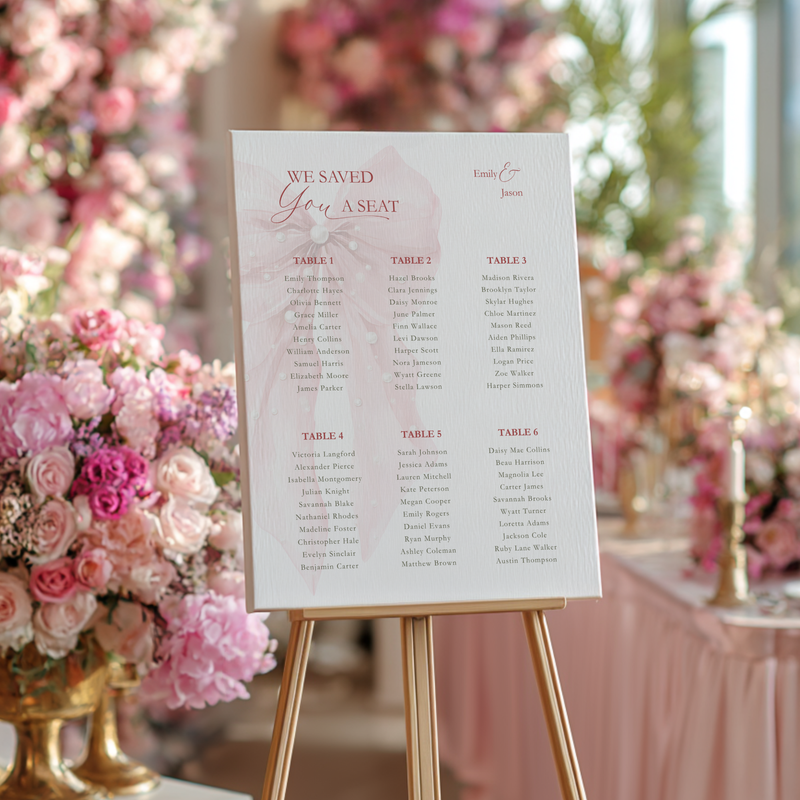 Pink Bow Seating Chart for Wedding / Baby Shower BS164