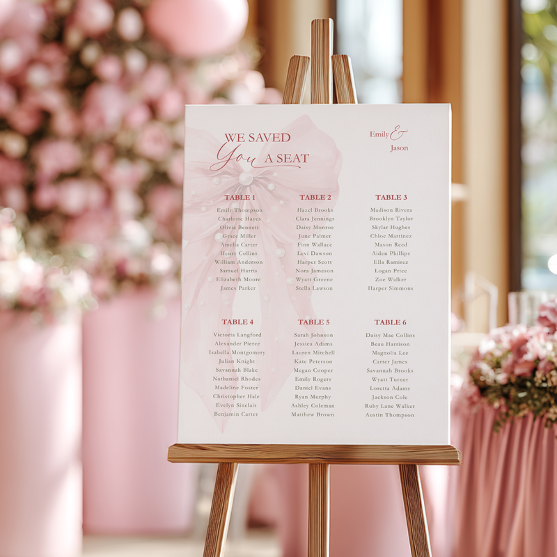 Pink Bow Seating Chart for Wedding / Baby Shower BS164