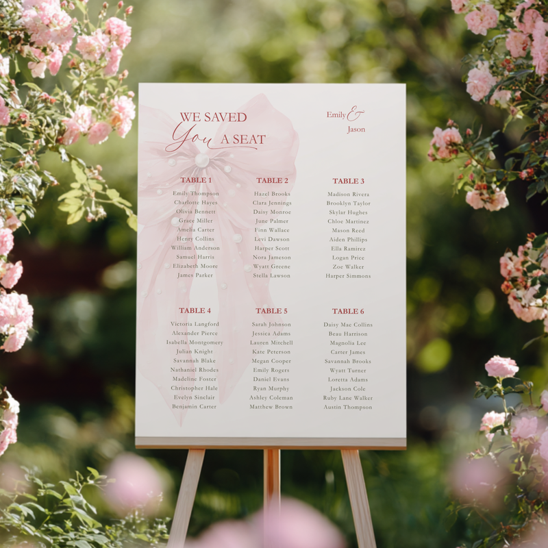Pink Bow Seating Chart for Wedding / Baby Shower BS164