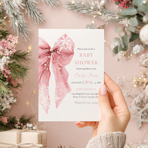 Baby Shower Invitation - Pink Bow with Snowflakes BS257