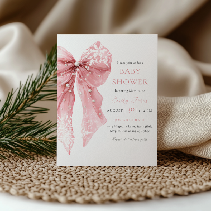 Baby Shower Invitation - Pink Bow with Snowflakes BS257